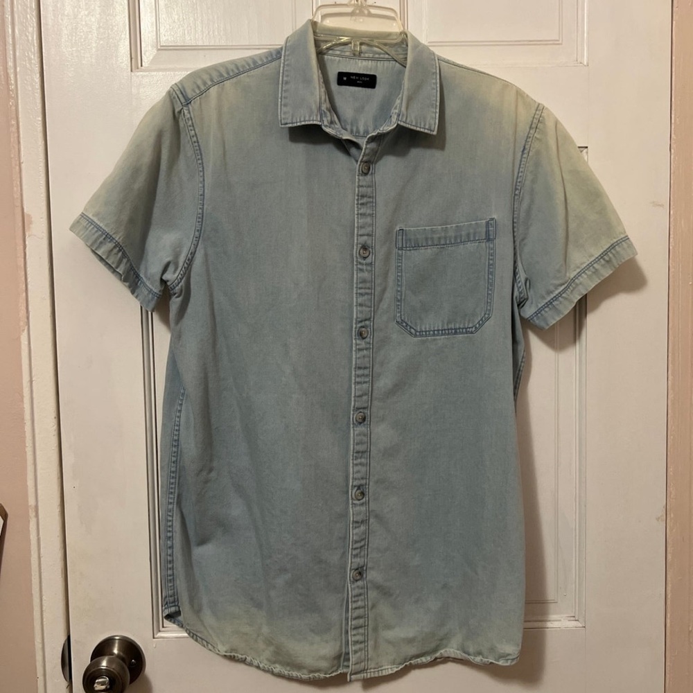 New Look Men Jean Button-Down Short Sleeve Shirt Size M